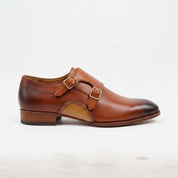 Men's Tan Plain-Toe Leather Double Monk Strap Oxfords — Blaxley