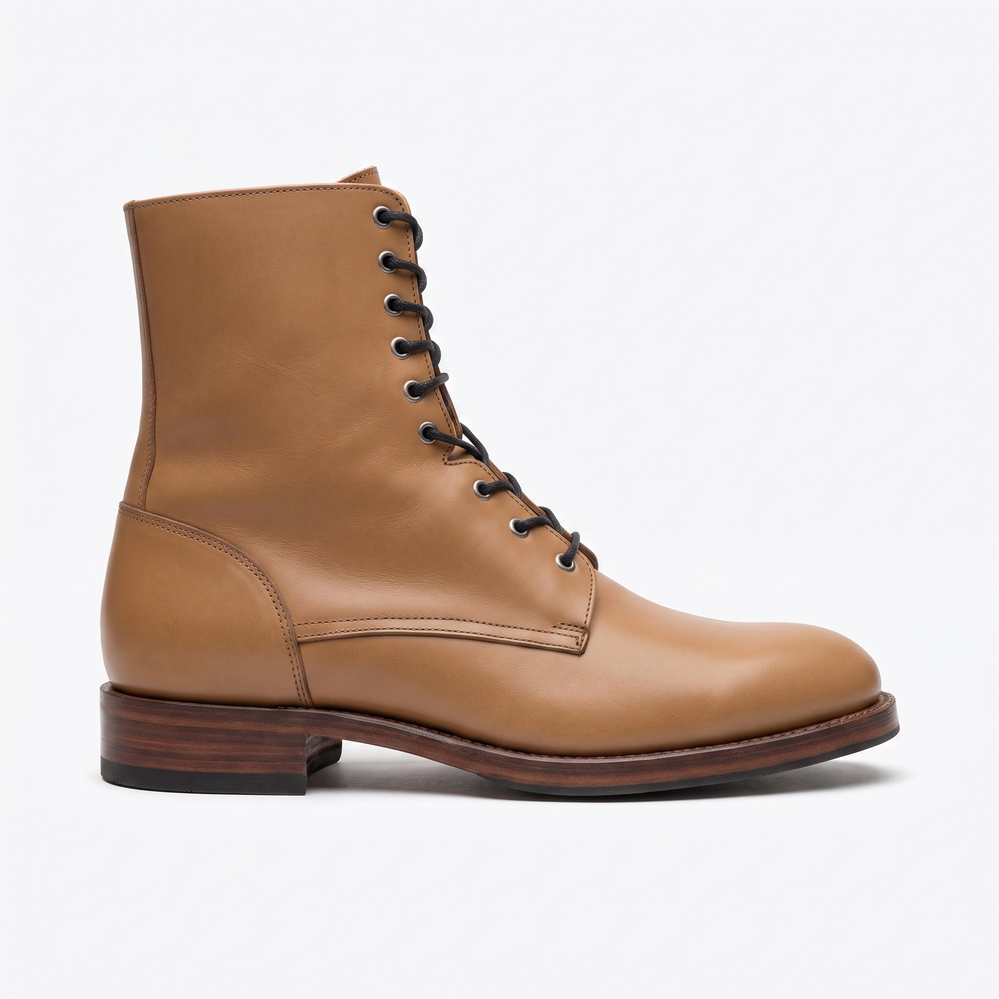 Men's Tan Plain-Toe Leather Combat Boots — Ashhurst