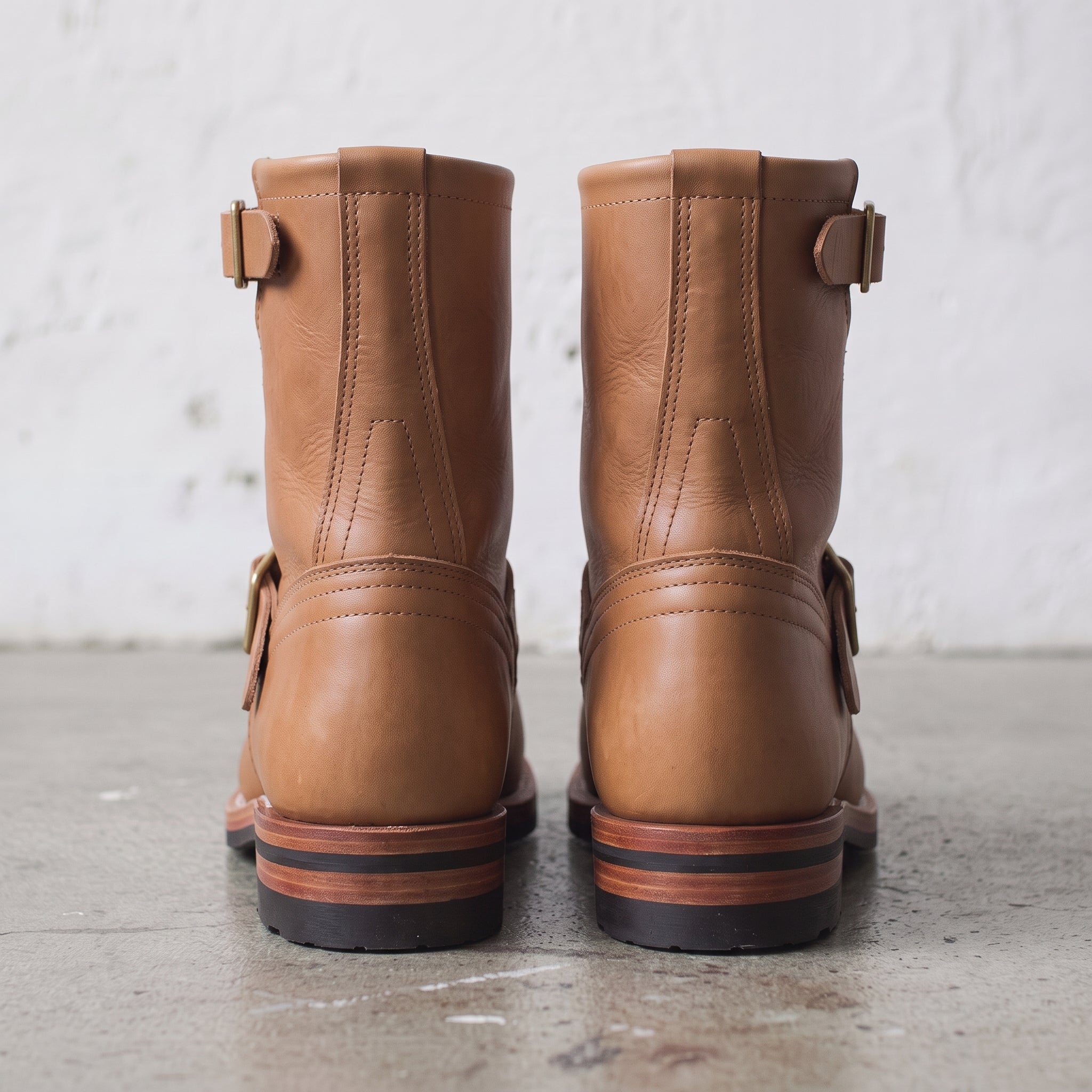 Men's Tan Plain-Toe Leather Biker Boots — Bolton