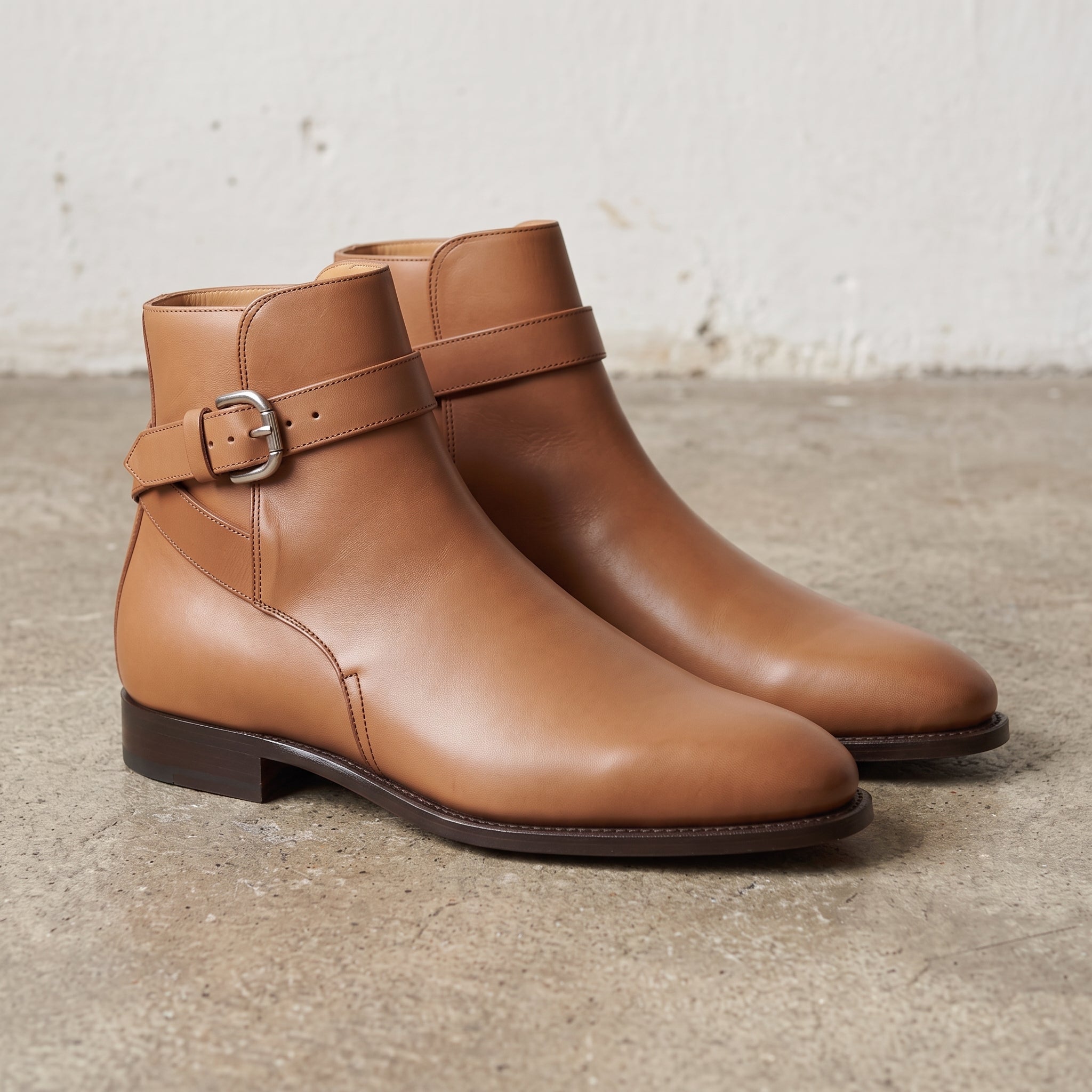 Men's Tan Plain-Toe Leather Monk Boots — Marden