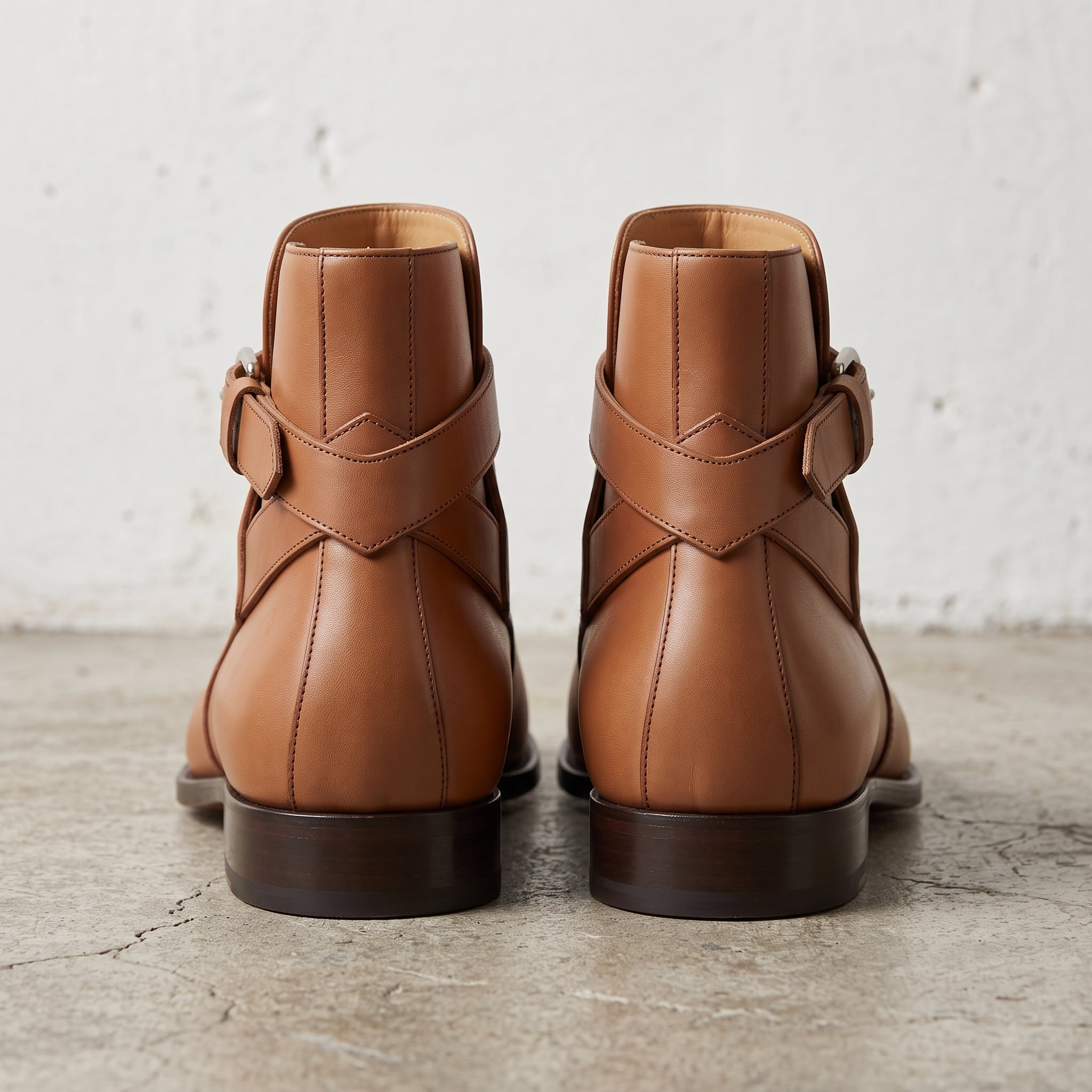 Men's Tan Plain-Toe Leather Monk Boots — Marden