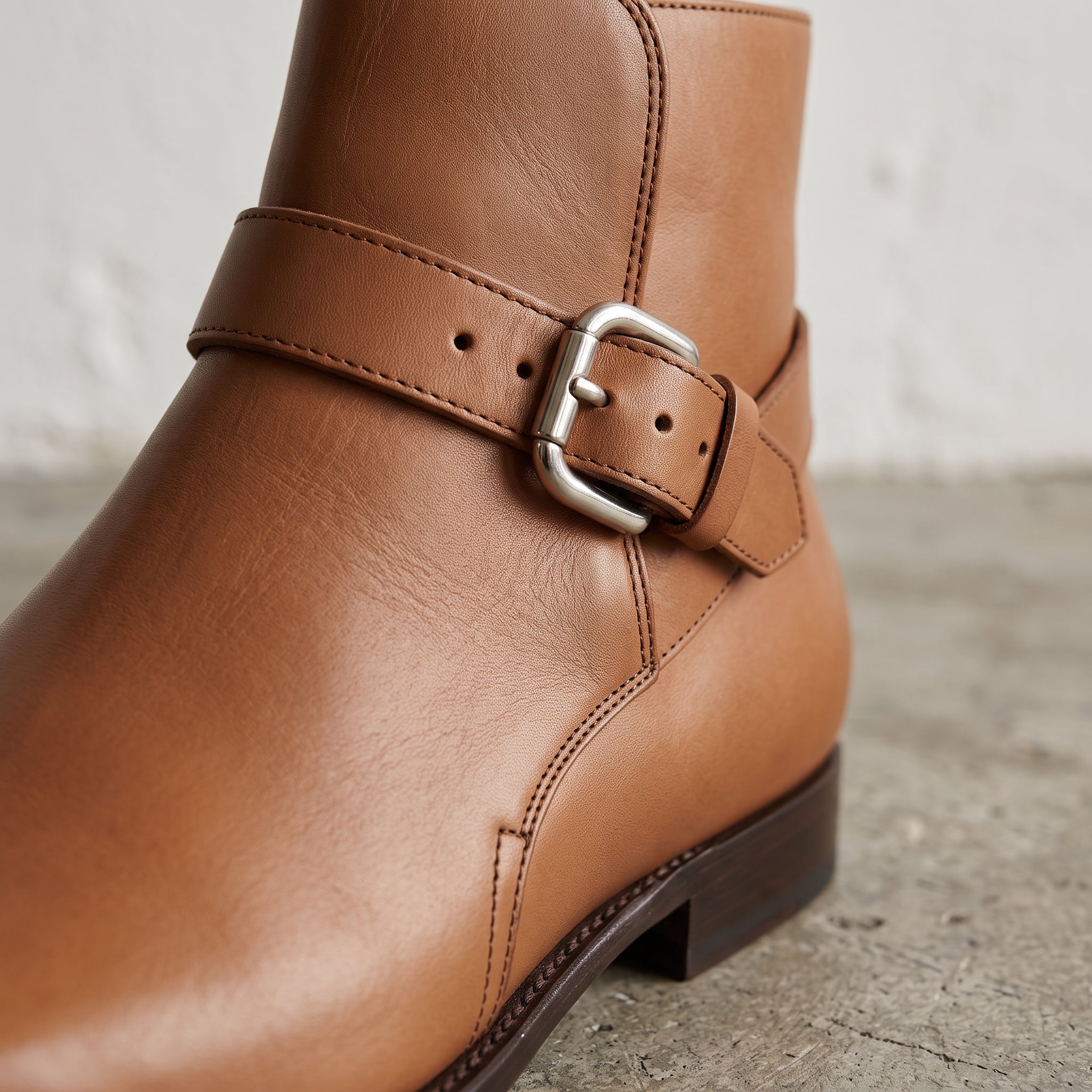 Men's Tan Plain-Toe Leather Monk Boots — Marden