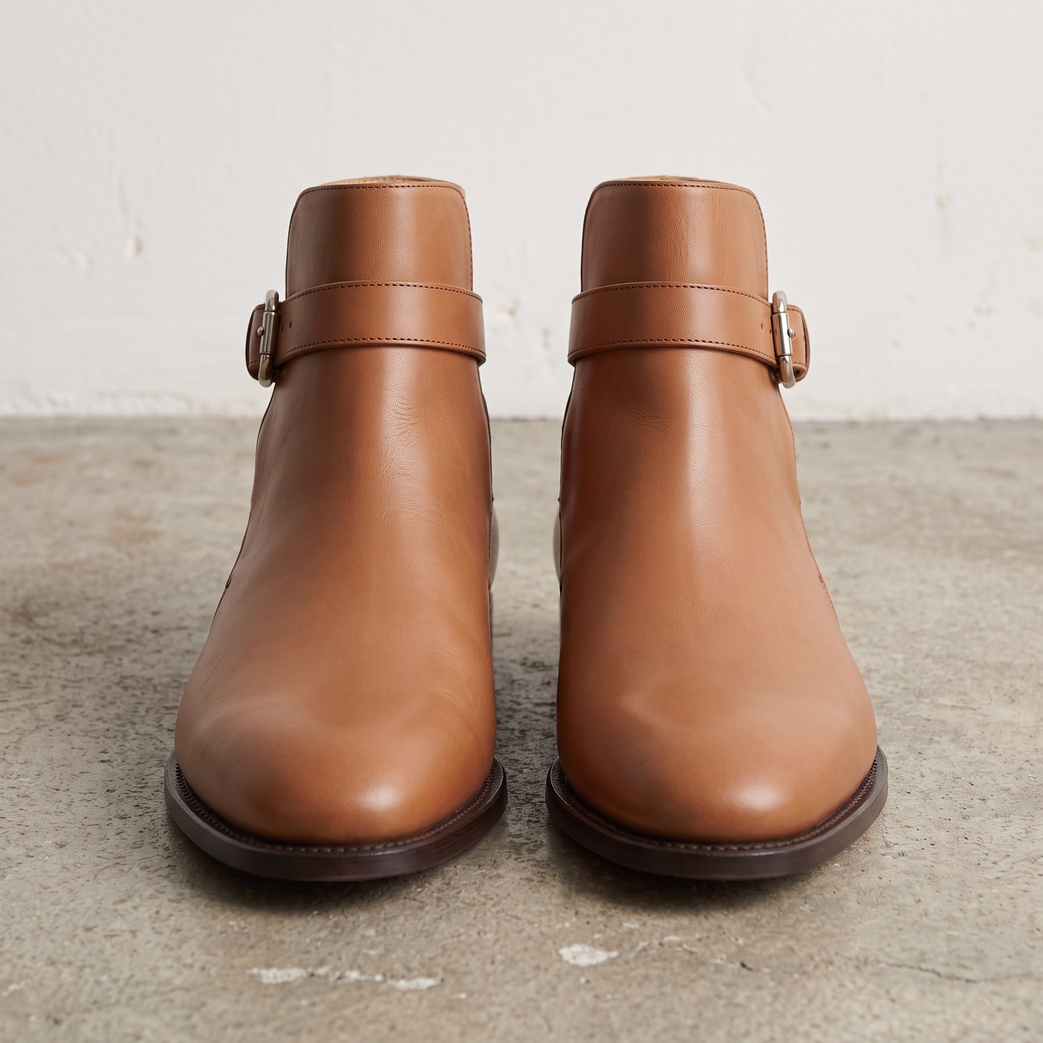 Men's Tan Plain-Toe Leather Monk Boots — Marden