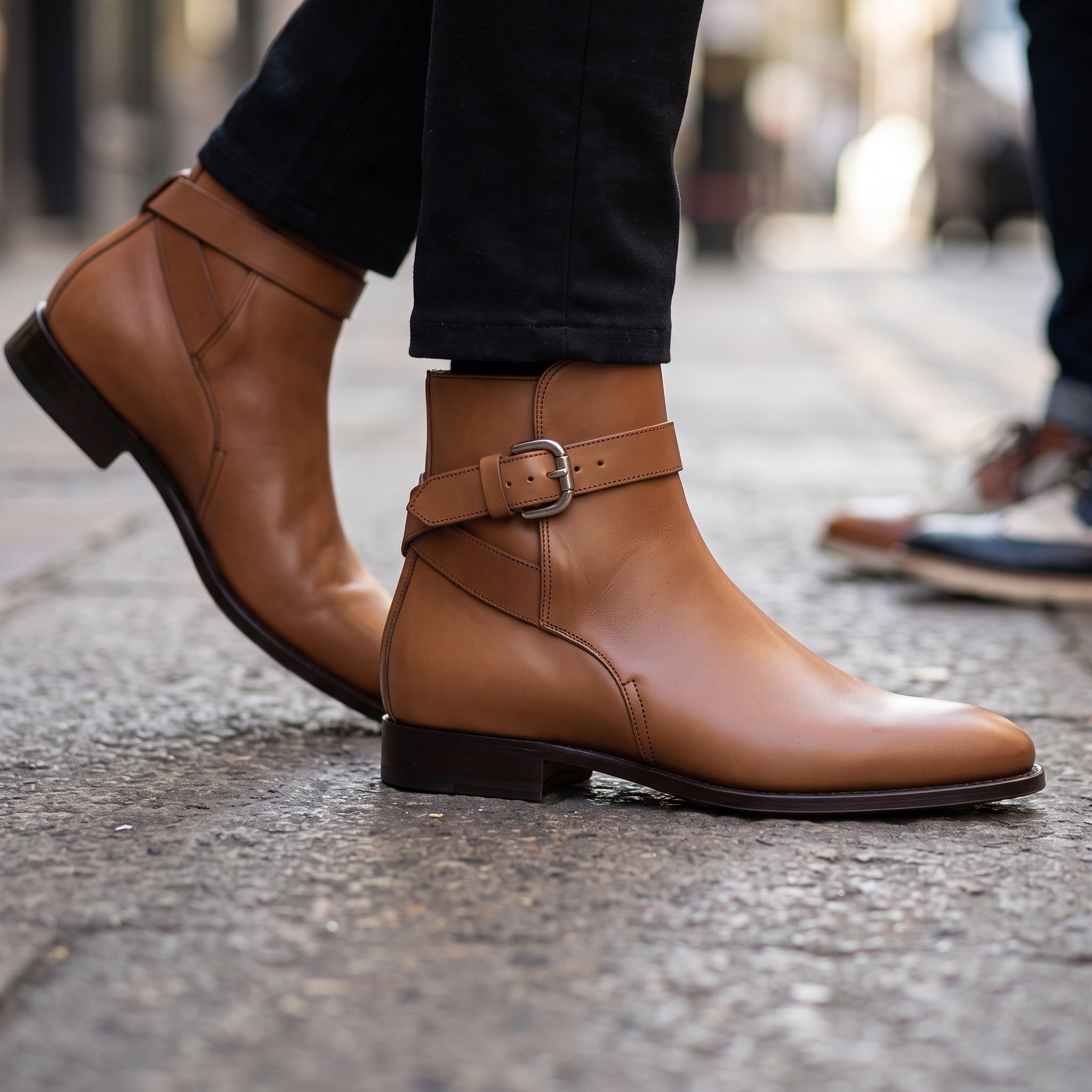Men's Tan Plain-Toe Leather Monk Boots — Marden