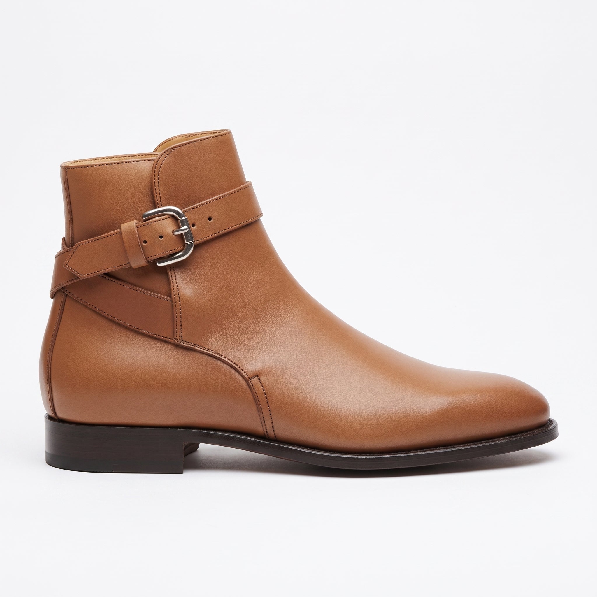 Men's Tan Plain-Toe Leather Monk Boots — Marden
