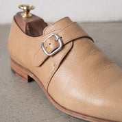 Men's Tan Plain-Toe Leather Monk Strap Shoes — Attley