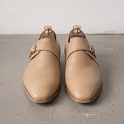 Men's Tan Plain-Toe Leather Monk Strap Shoes — Attley