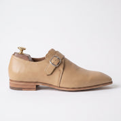 Men's Tan Plain-Toe Leather Monk Strap Shoes — Attley
