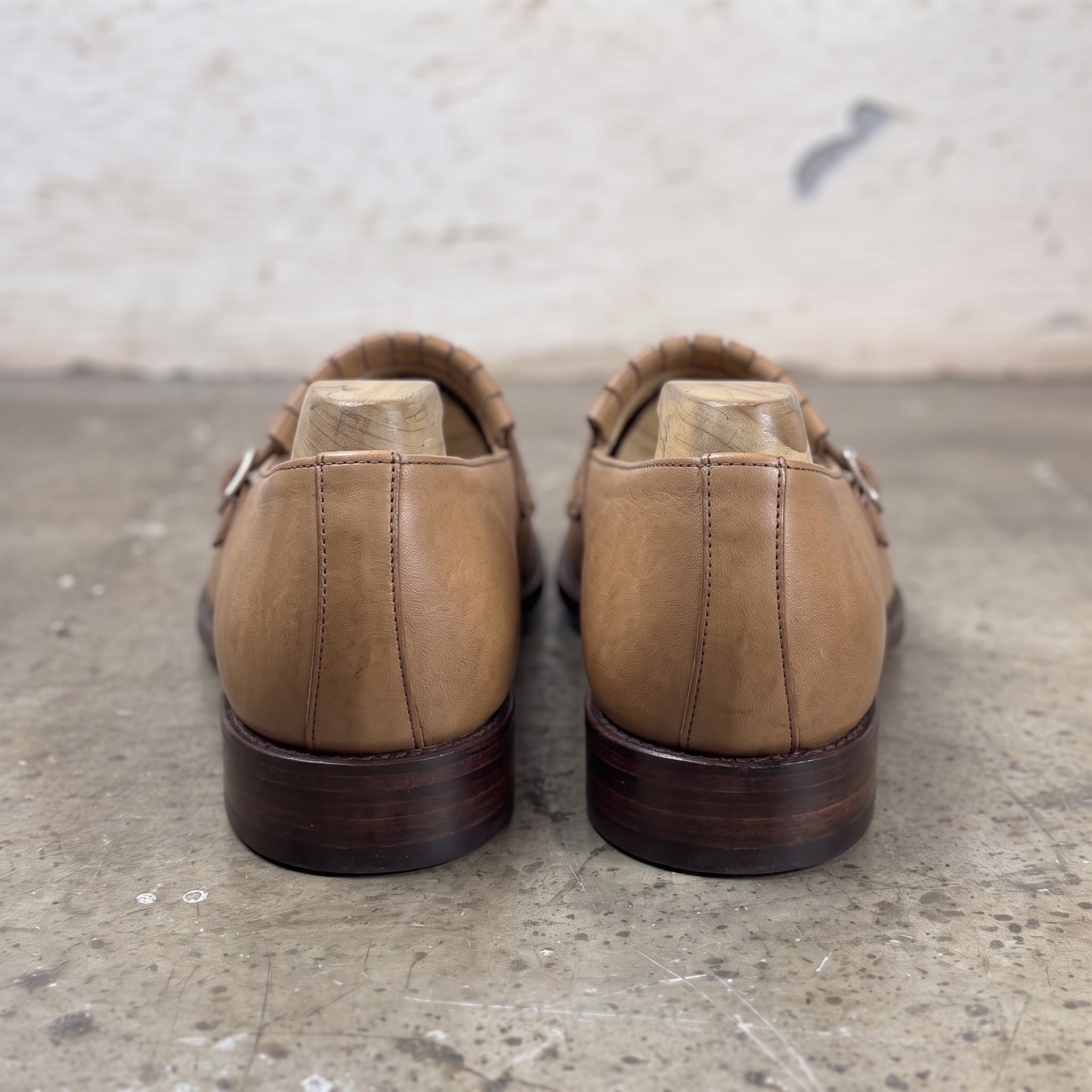 Men's Tan Plain-Toe Leather Double Monk Strap Shoes — Heytesbury — Heytesbury
