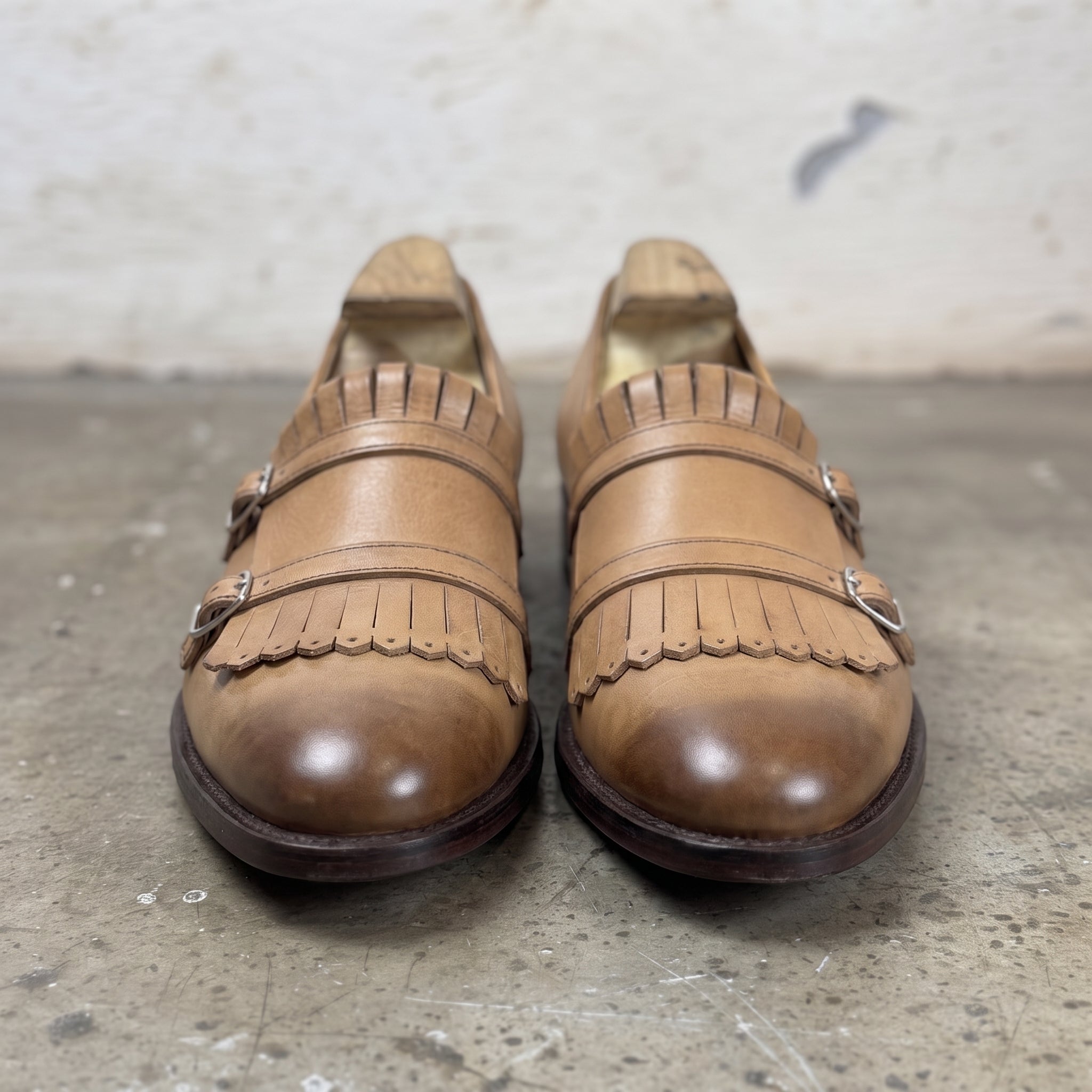Men's Tan Plain-Toe Leather Double Monk Strap Shoes — Heytesbury — Heytesbury