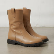 Men's Tan Plain-Toe Leather Pull-On Boots — Cawley