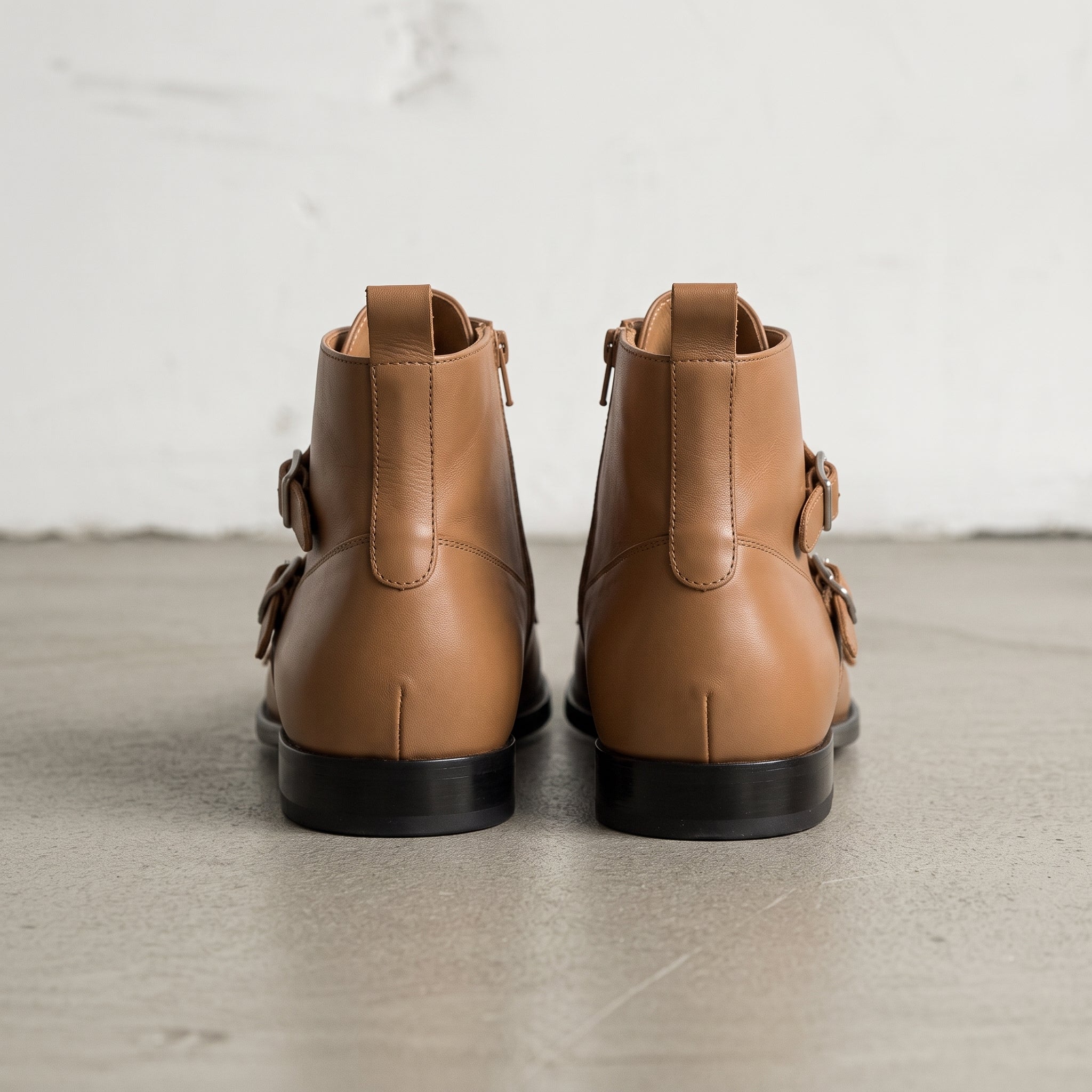 Men's Tan Leather Double Monk Ankle Boots — Fovant