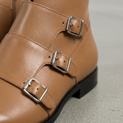 Men's Tan Leather Double Monk Ankle Boots — Fovant