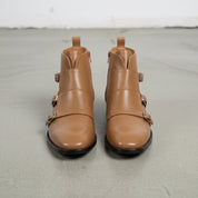 Men's Tan Leather Double Monk Ankle Boots — Fovant