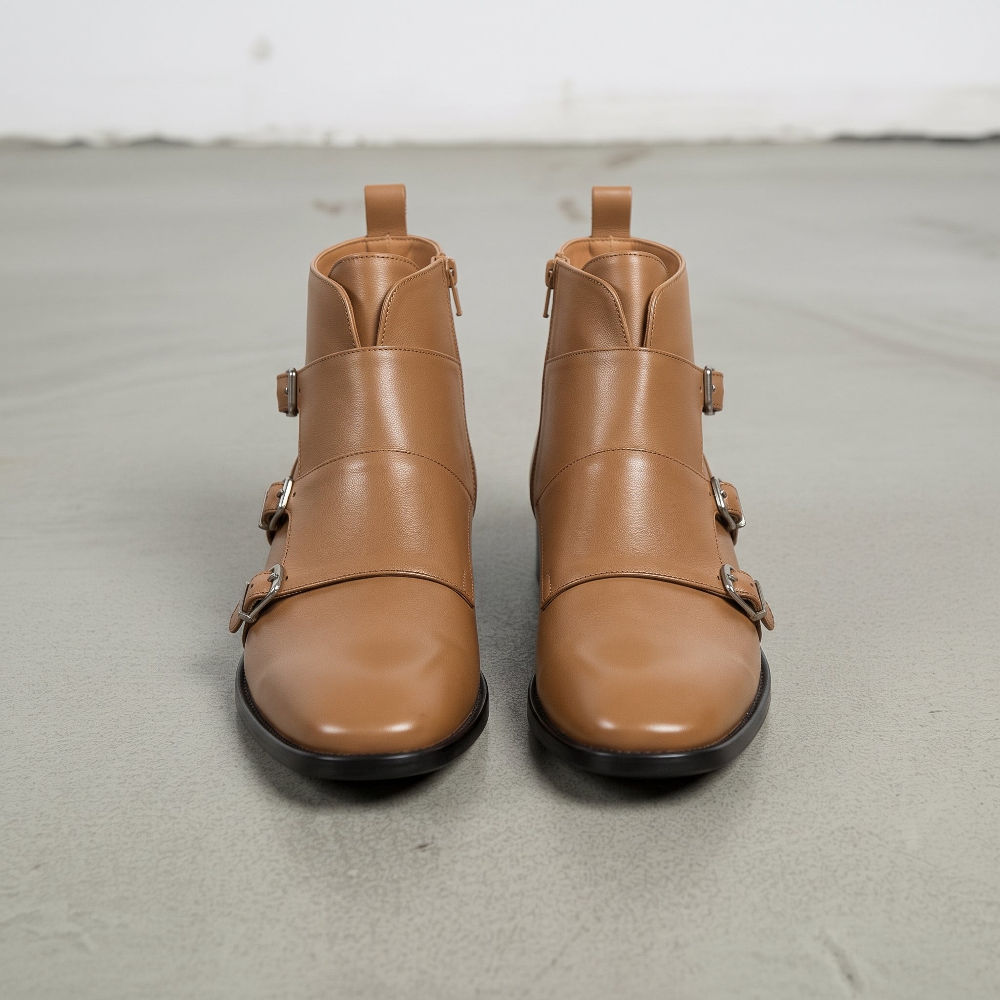 Men's Tan Leather Double Monk Ankle Boots — Fovant