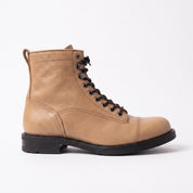 Men's Tan Plain-Toe Pebbled Leather Lace-Up Boots — Ledbury