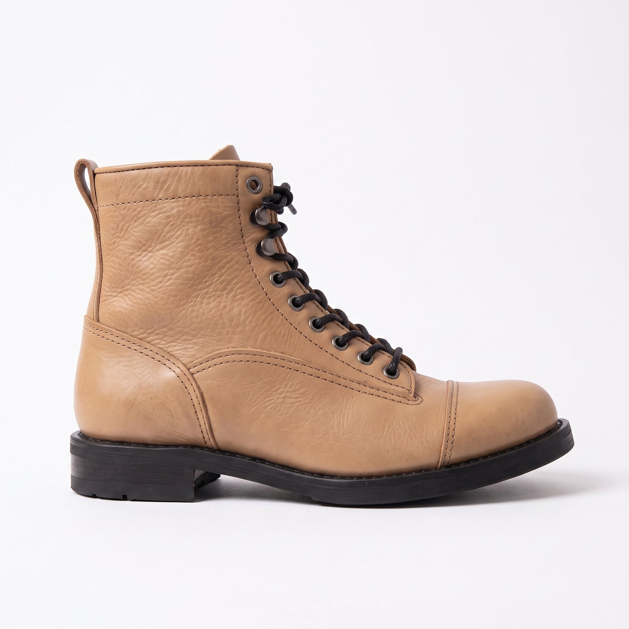 Men's Tan Plain-Toe Pebbled Leather Lace-Up Boots — Ledbury