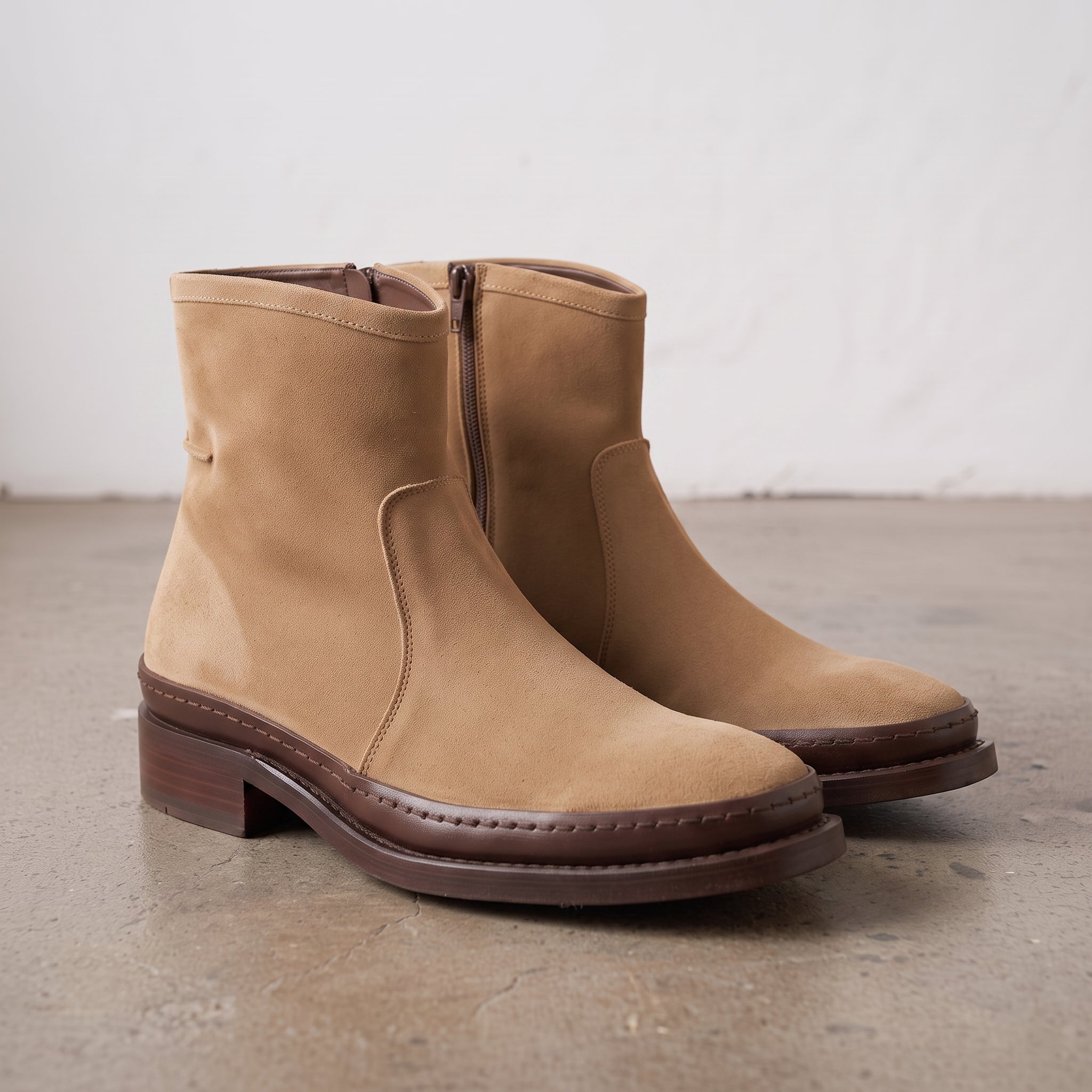 Men's Tan Plain-Toe Suede Ankle Boots — Dinham