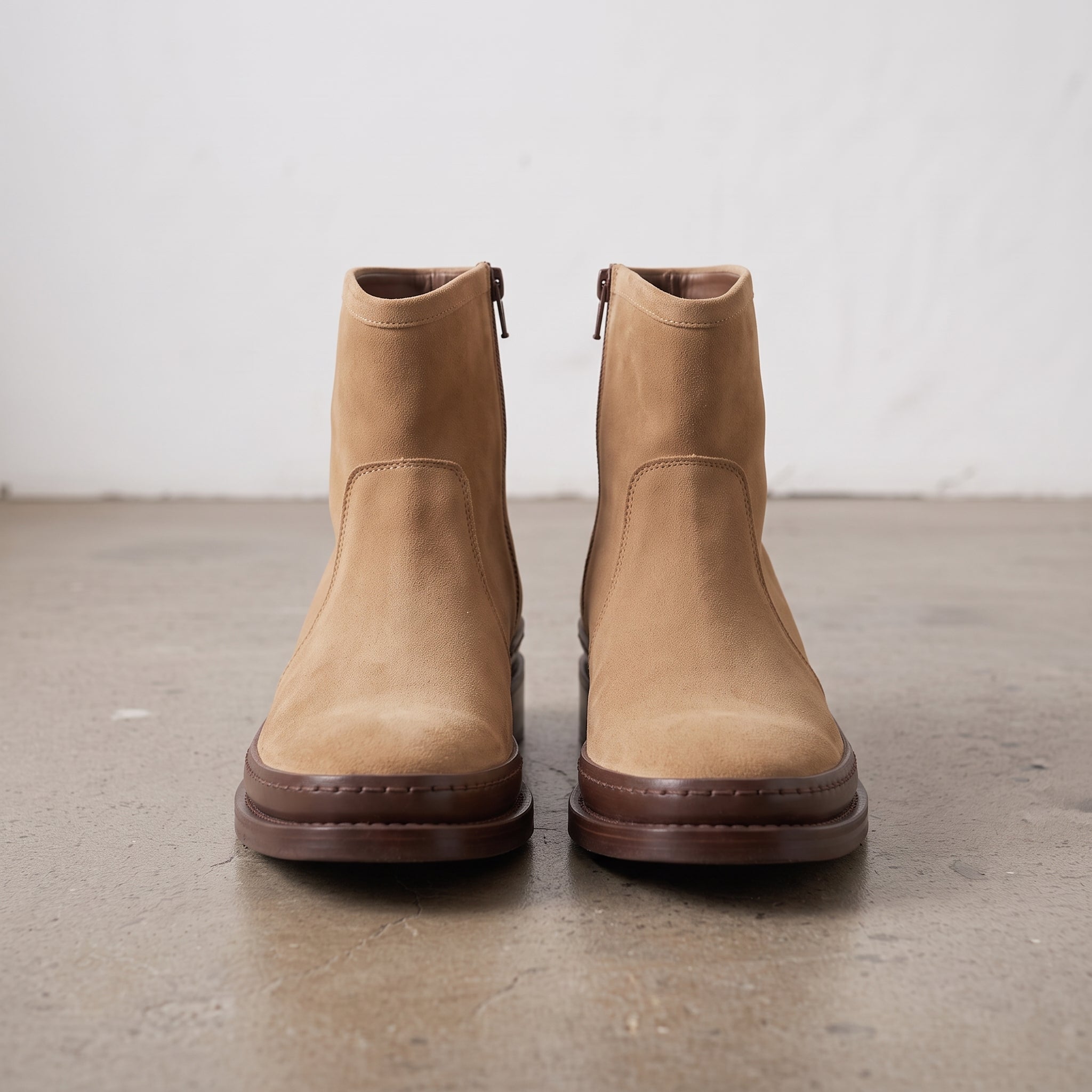 Men's Tan Plain-Toe Suede Ankle Boots — Dinham