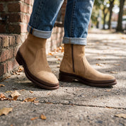 Men's Tan Plain-Toe Suede Ankle Boots — Dinham