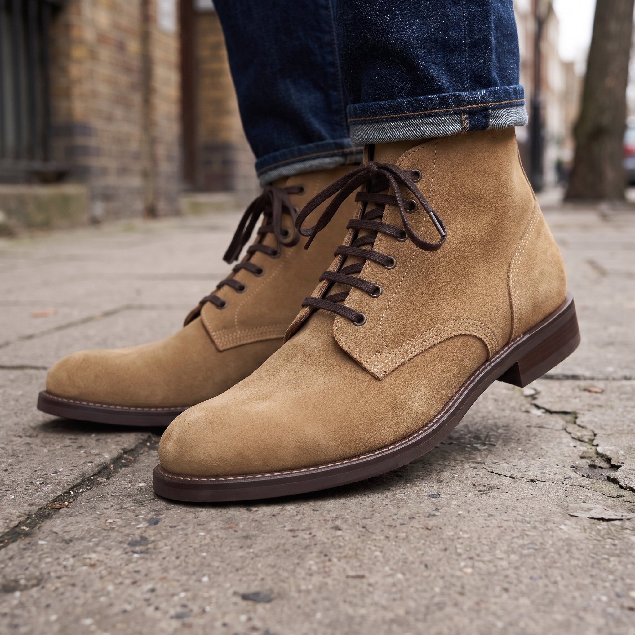 Men's Tan Plain-Toe Suede Ankle Boots — Wallingford
