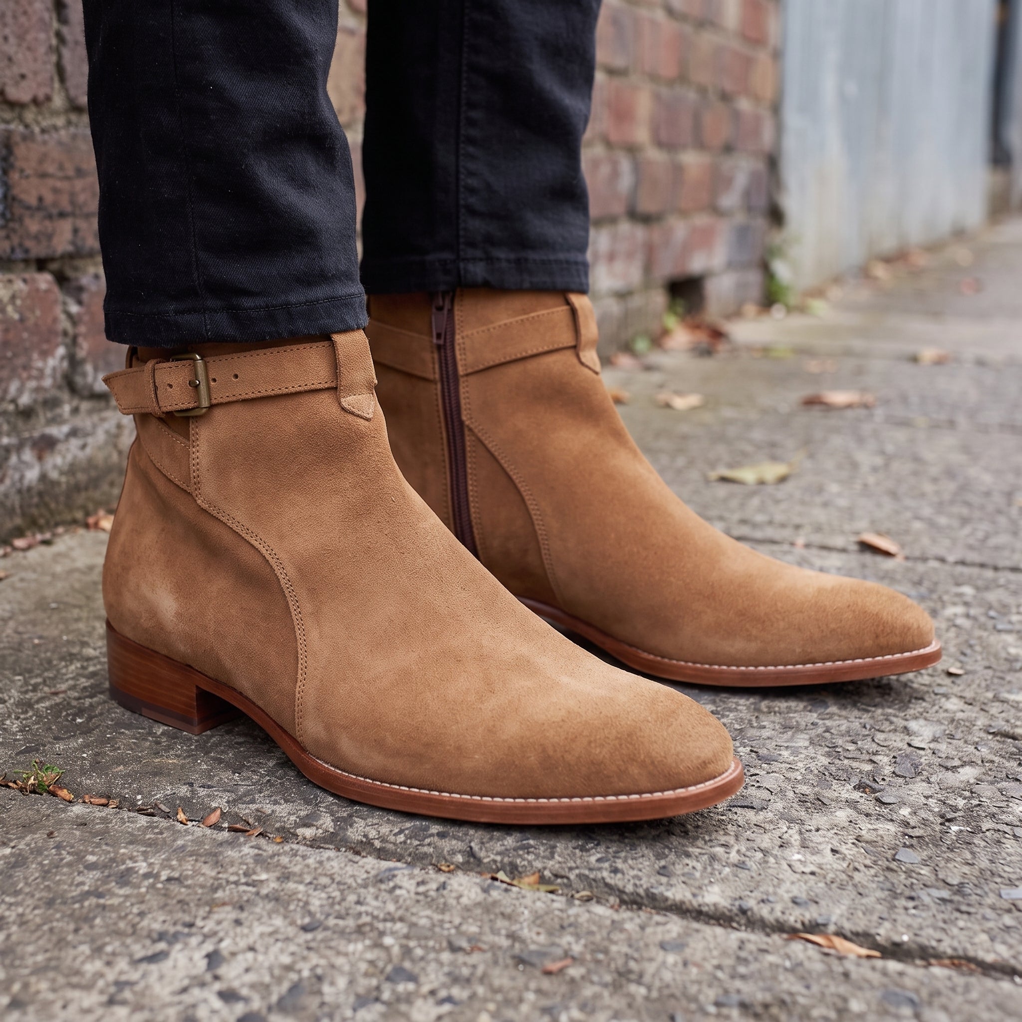 Men's Tan Plain-Toe Suede Ankle Jodhpur Boots — Worsley — Worsley