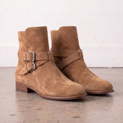 Men's Tan Plain-Toe Suede Biker Boots — Astley — Astley