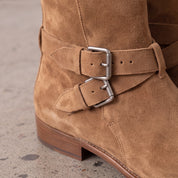 Men's Tan Plain-Toe Suede Biker Boots — Astley — Astley