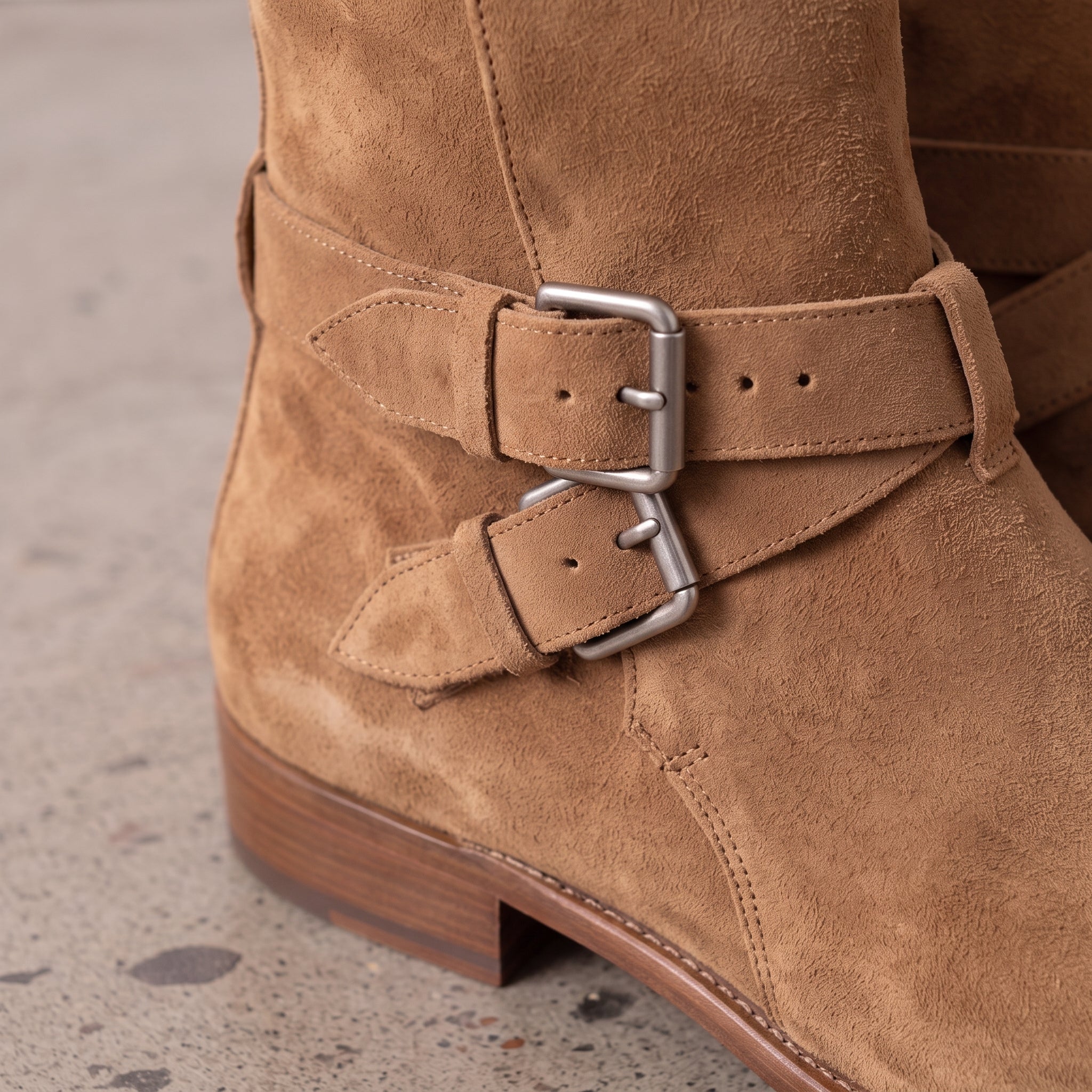 Men's Tan Plain-Toe Suede Biker Boots — Astley — Astley