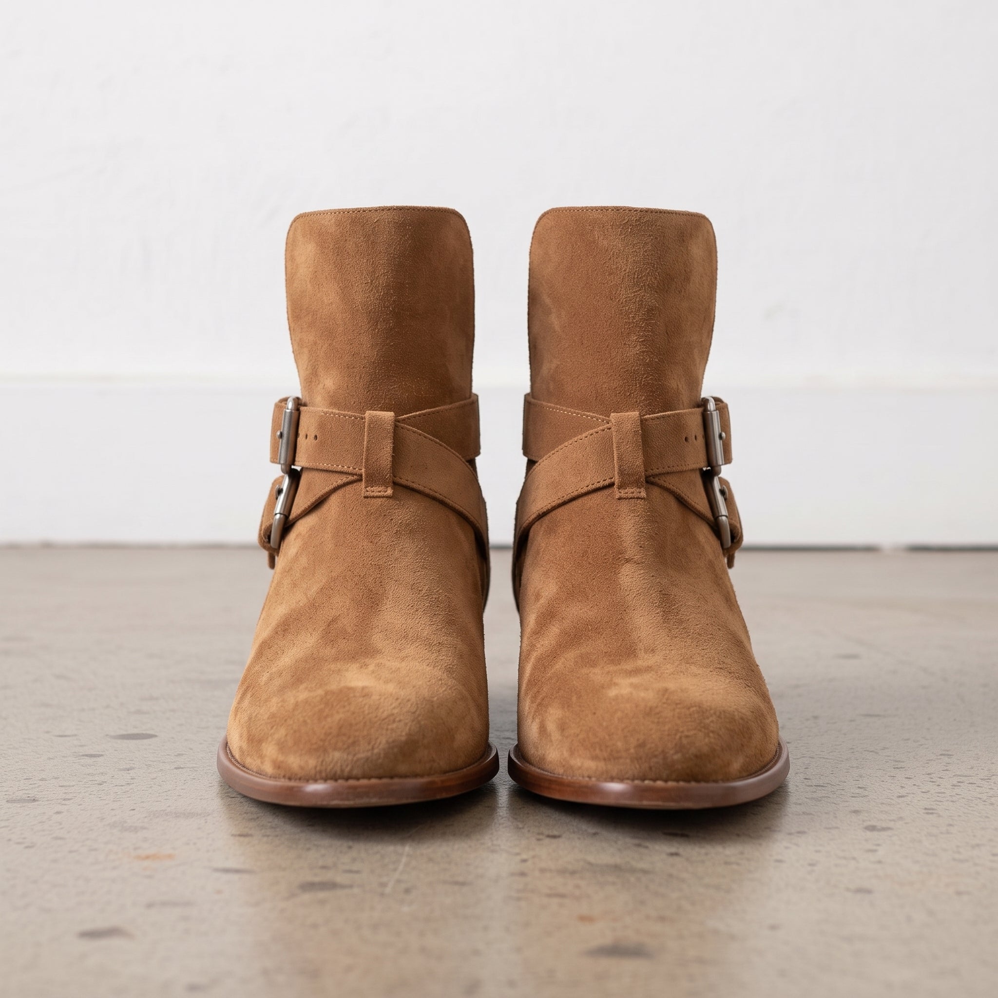 Men's Tan Plain-Toe Suede Biker Boots — Astley — Astley