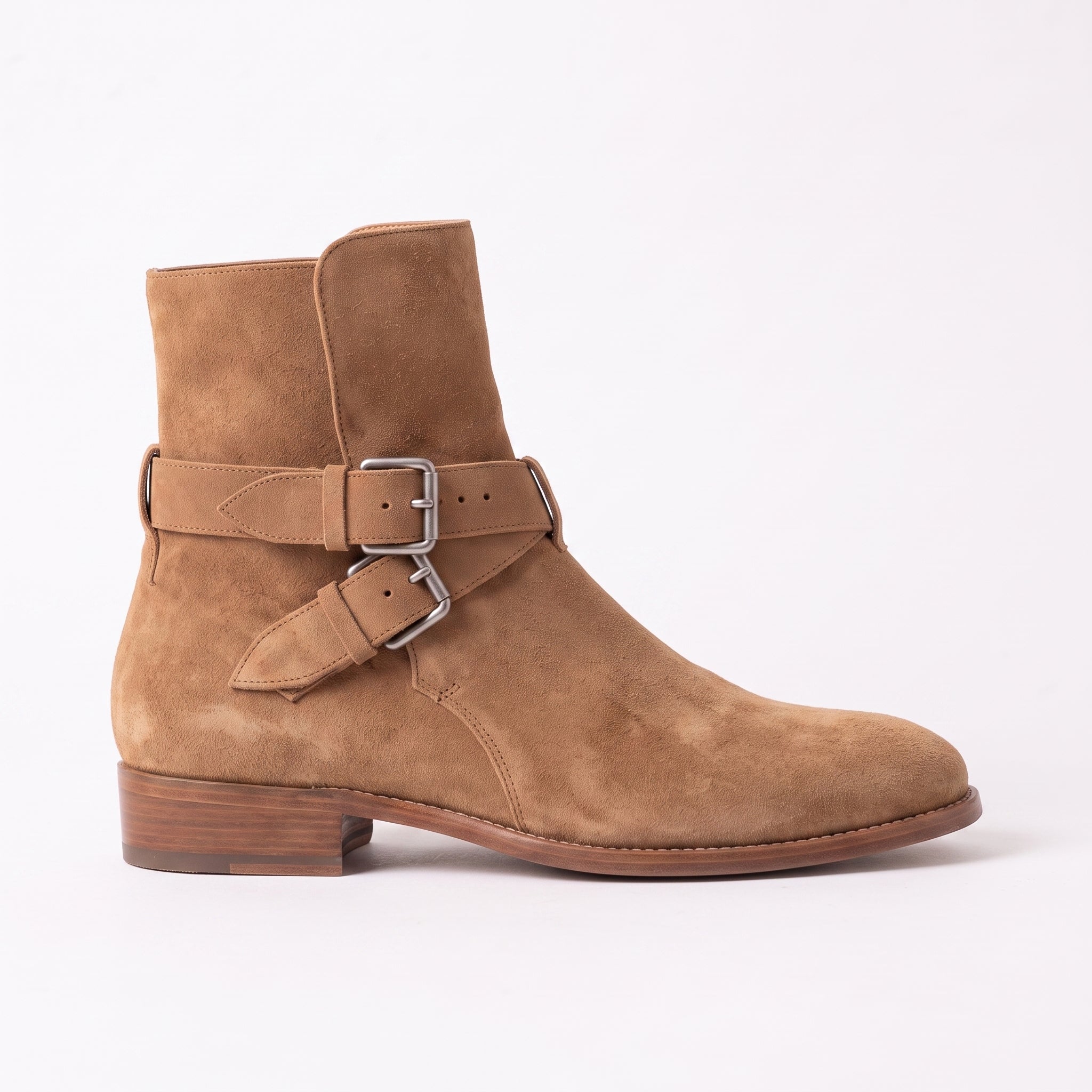 Men's Tan Plain-Toe Suede Biker Boots — Astley — Astley