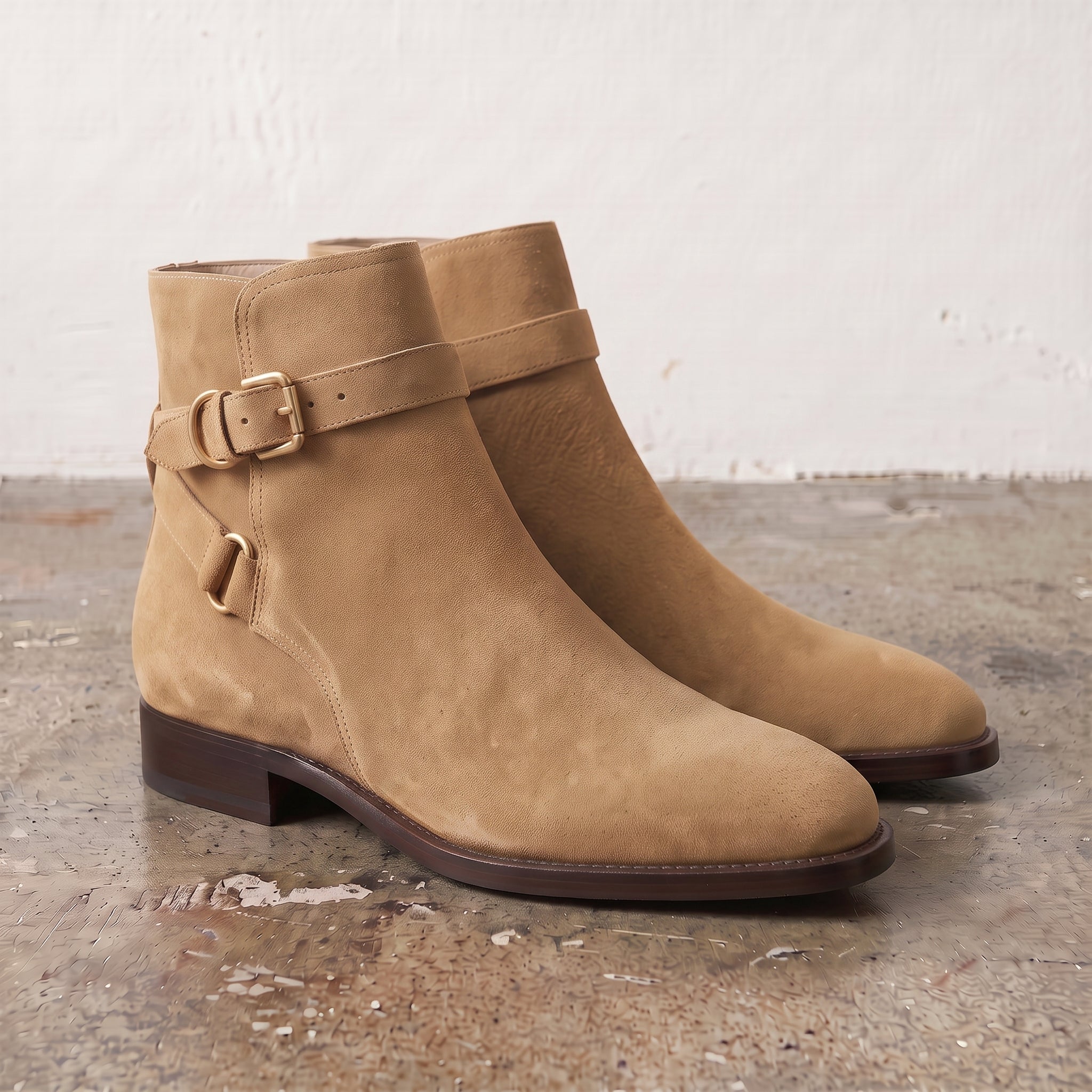 Men's Tan Plain-Toe Suede Jodhpur Boots — Fradley