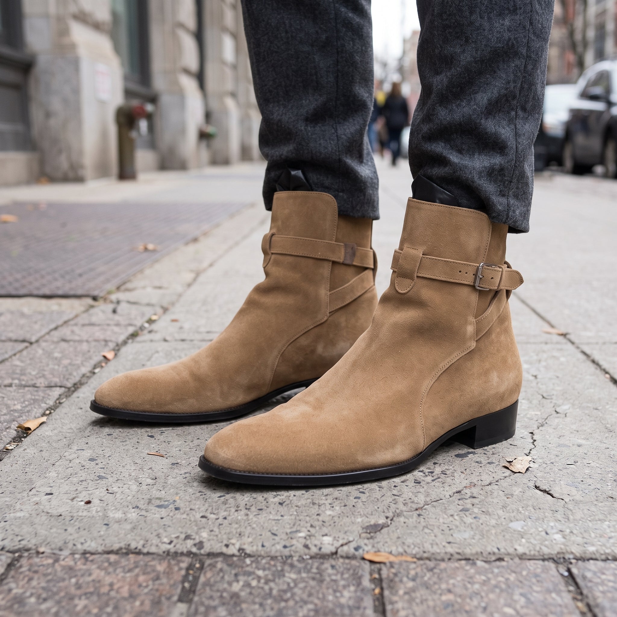 Men's Tan Plain-Toe Suede Jodhpur Boots — Hardwick