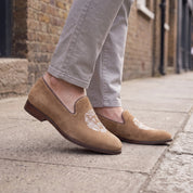 Men's Tan Plain-Toe Suede Loafers — Aubrey