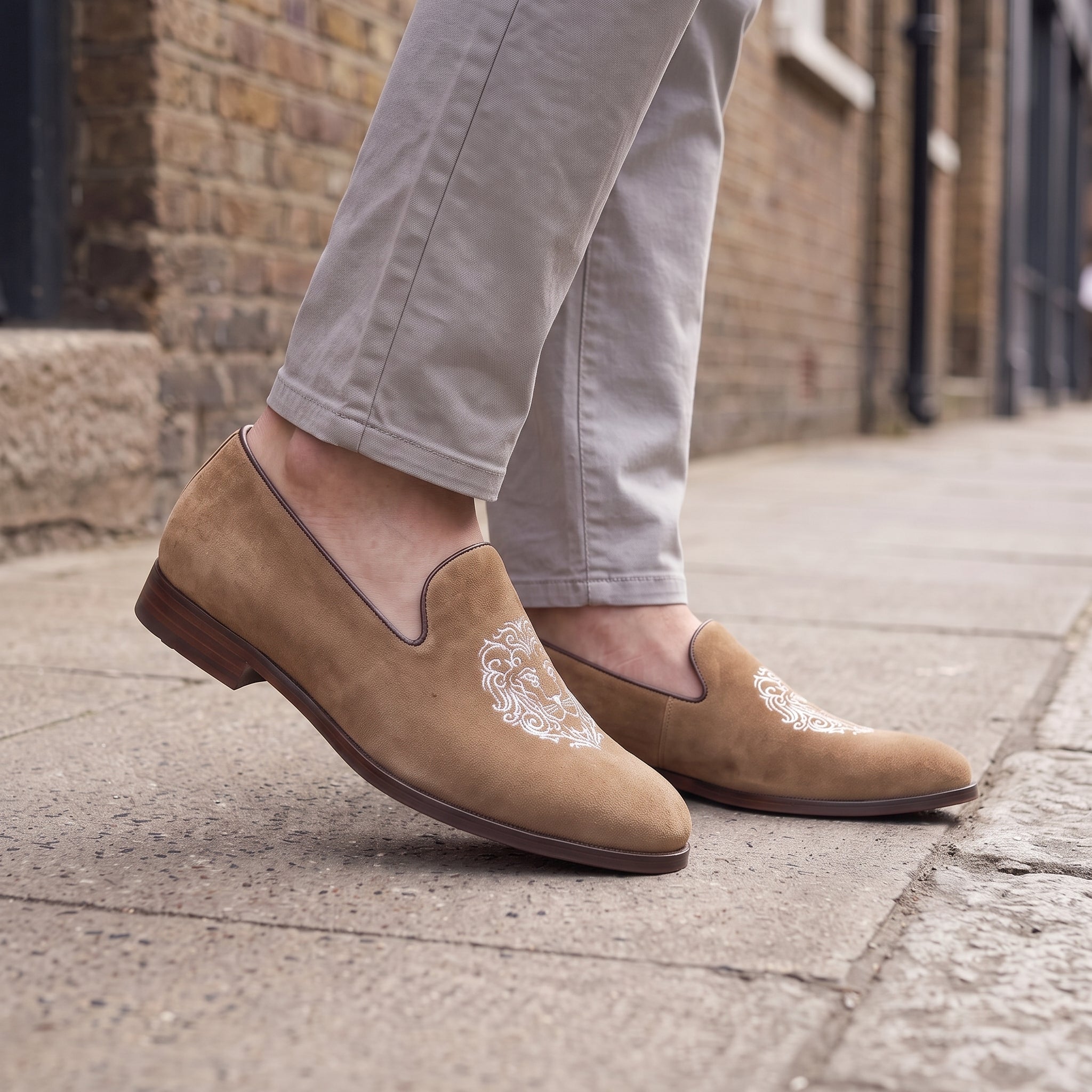 Men's Tan Plain-Toe Suede Loafers — Aubrey