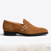 Men's Tan Plain-Toe Suede Monk Strap Shoes — Whitbread — Whitbread