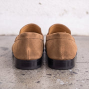 Men's Tan Apron-Toe Suede Penny Loafers — Dedham