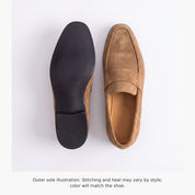 Men's Tan Apron-Toe Suede Penny Loafers — Dedham