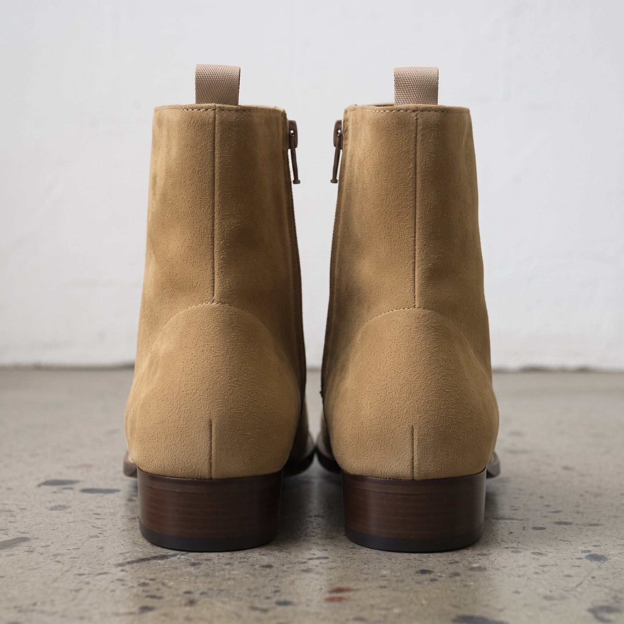 Men's Tan Plain-Toe Suede Side-Zip Ankle Boots — Fareham