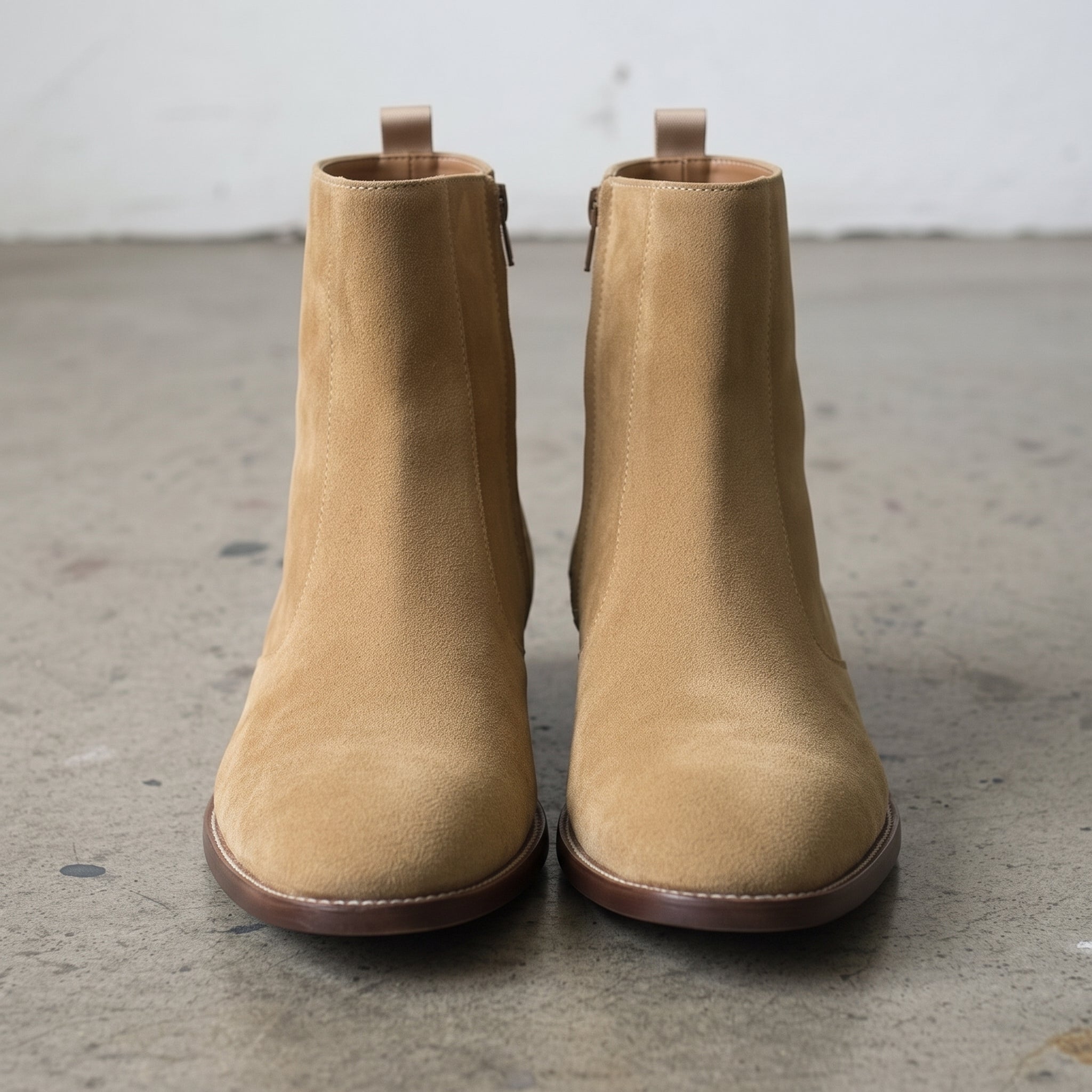 Men's Tan Plain-Toe Suede Side-Zip Ankle Boots — Fareham
