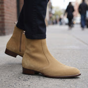 Men's Tan Plain-Toe Suede Side-Zip Ankle Boots — Fareham
