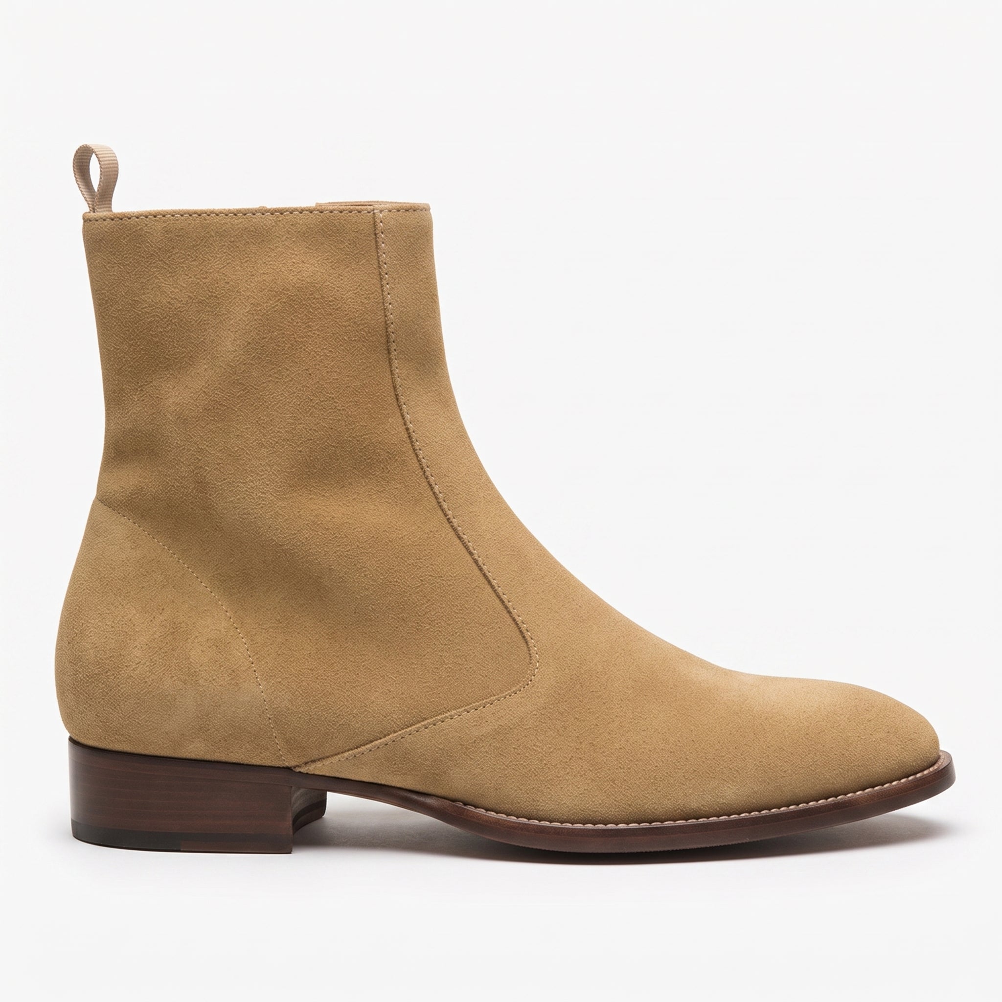 Men's Tan Plain-Toe Suede Side-Zip Ankle Boots — Fareham