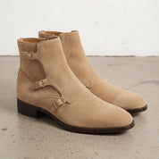 Men's Tan Plain-Toe Suede Triple Monk Boots — Hawley
