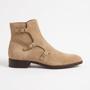 Men's Tan Plain-Toe Suede Triple Monk Boots — Hawley