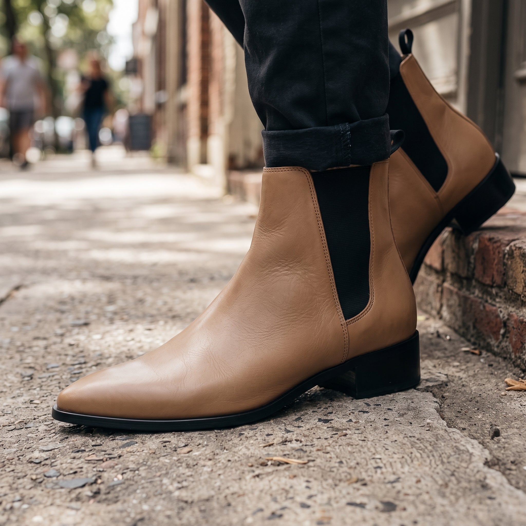 Men's Tan Pointed-Toe Leather Chelsea Boots — Grayson
