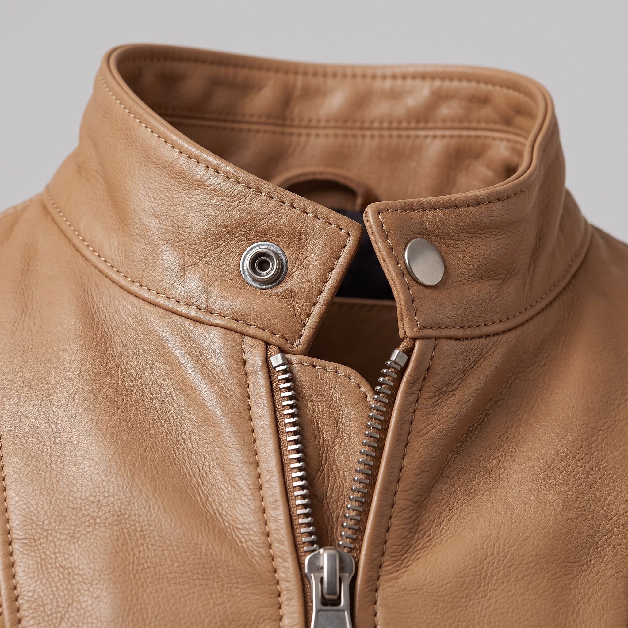 Men's Tan Quilted Leather Biker Jacket — Abbett