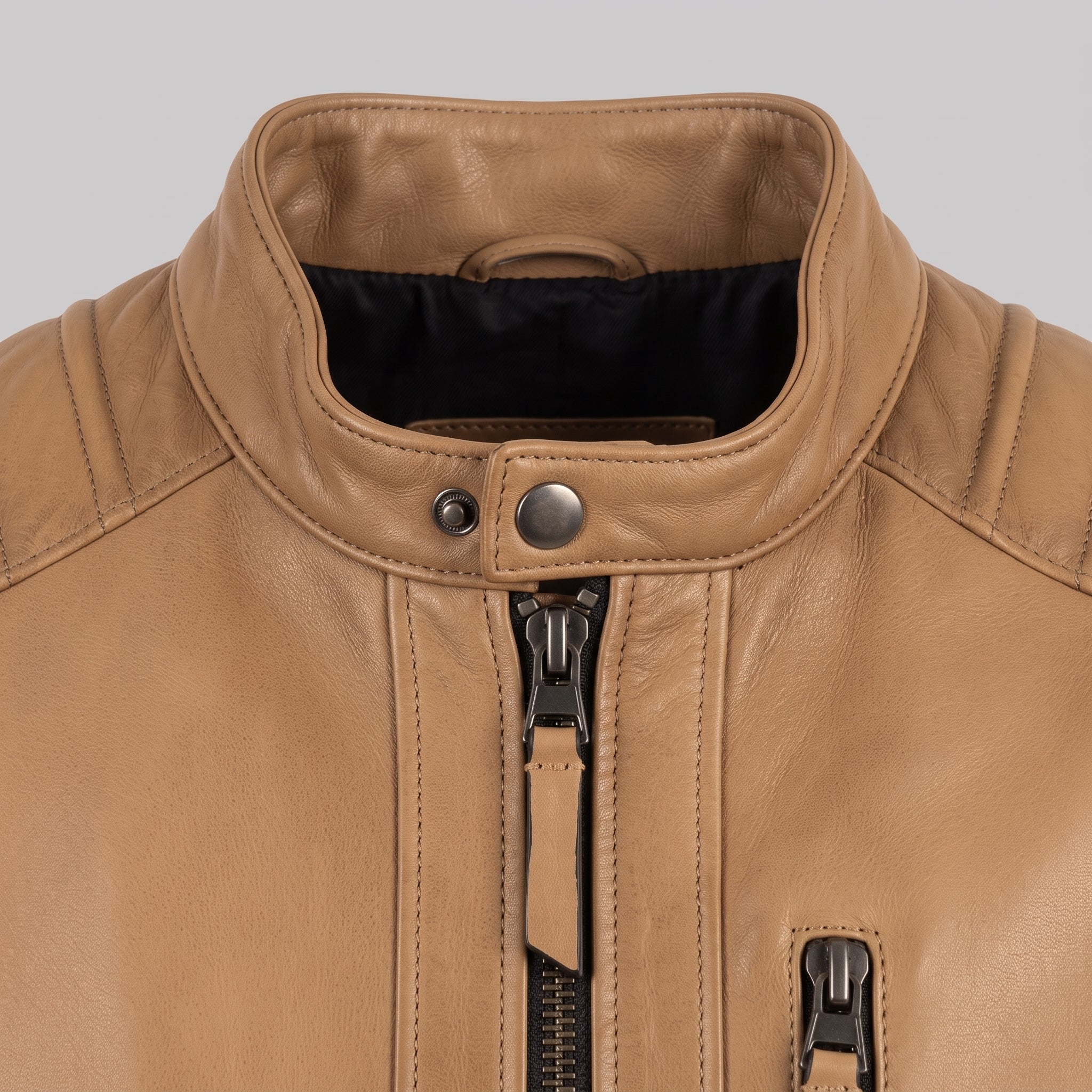 Men's Tan Quilted Leather Biker Jacket — Alcott