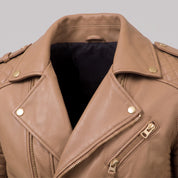 Men's Tan Quilted Leather Biker Jacket — Turberville