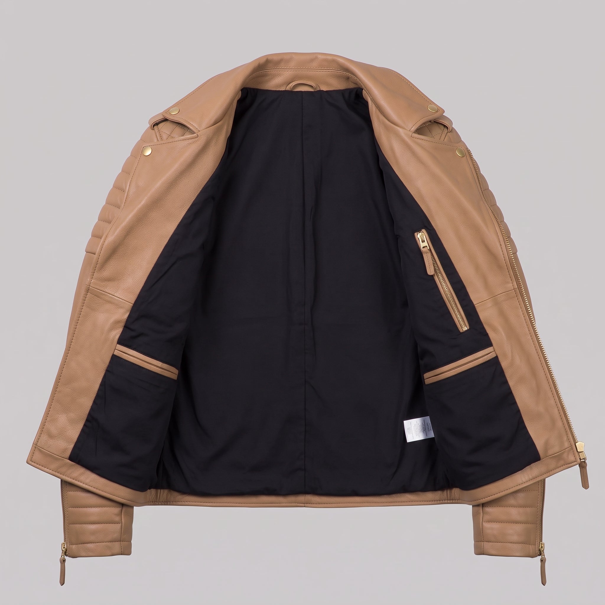 Men's Tan Quilted Leather Biker Jacket — Turberville