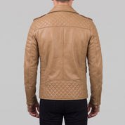 Men's Tan Quilted Leather Biker Jacket — Turberville